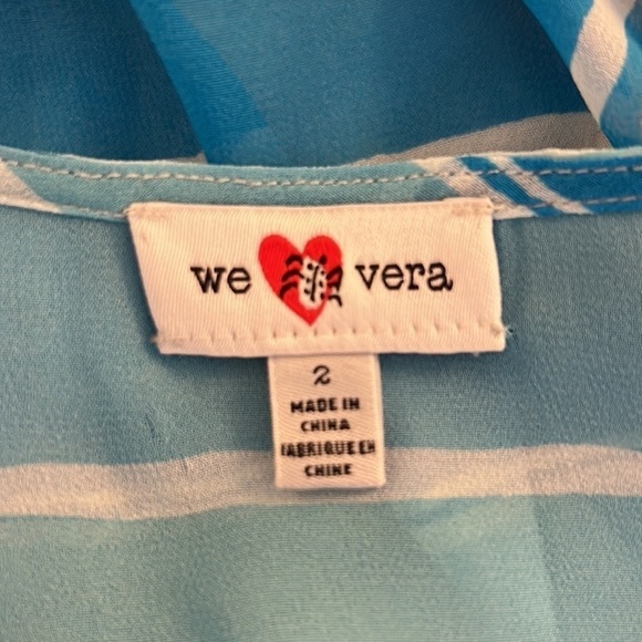 We Vera Blue & White Striped Dragonfly Print Sleeveless Summer Midi Dress Size 2 - Picture 5 of 6